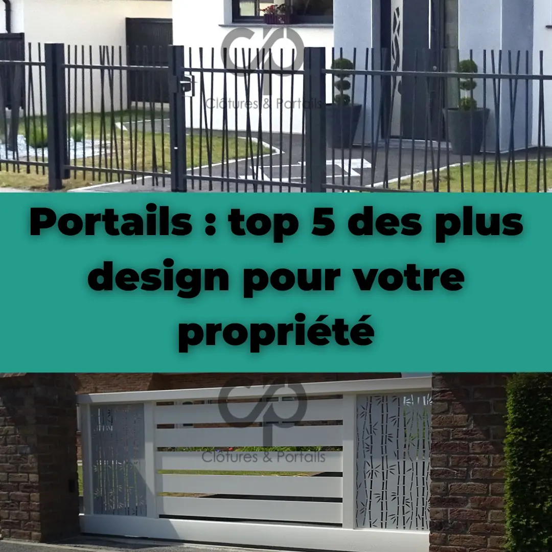 Portail barreaudée modèle bambou noir en haut, portail moderne semi opaque blanc en bas